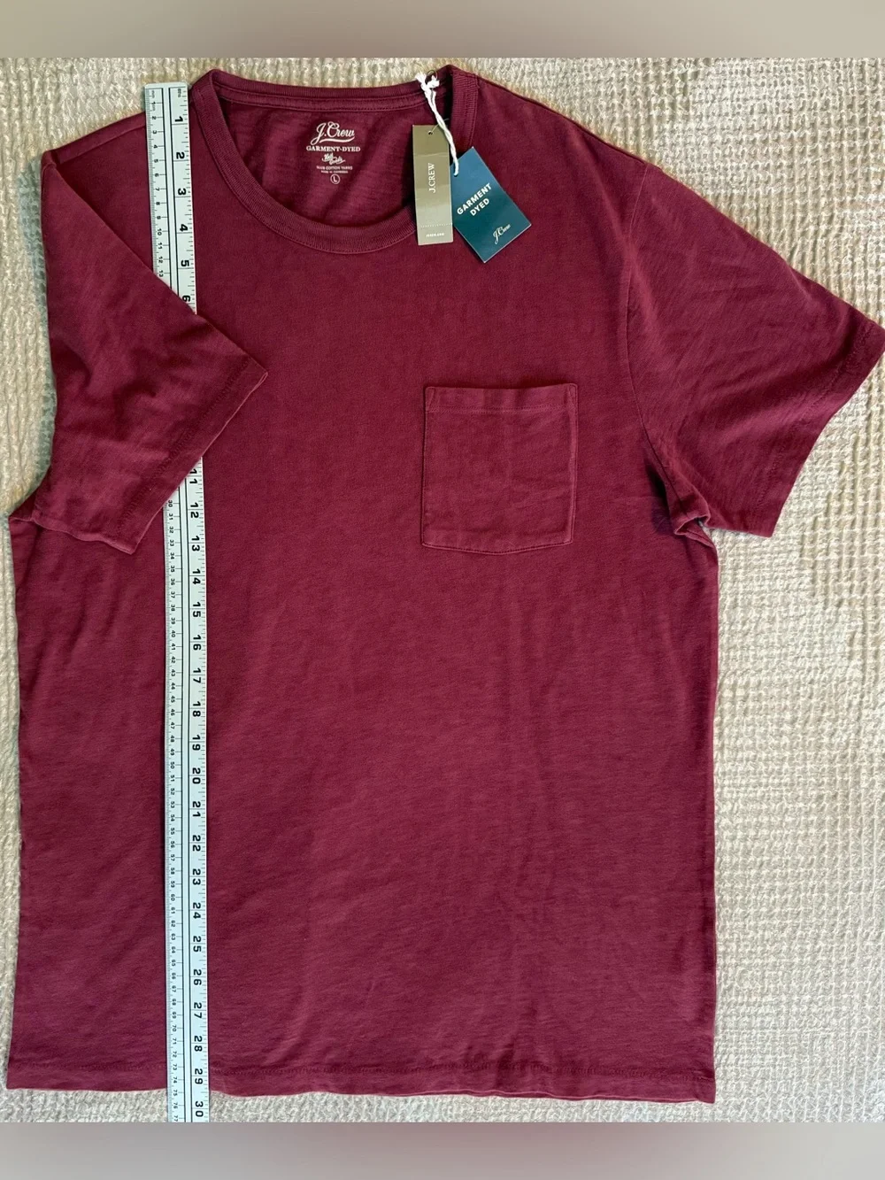 NWT J.Crew Men’s L Garment Dyed Slub Cotton Pocket T-Shirt Burgundy J1785